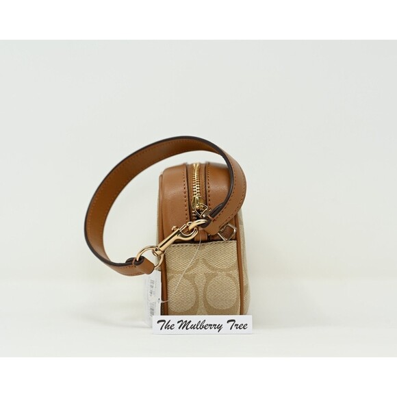 COACH JAMIE Wristlet Light Khaki Signature Canvas Saddle Leather CA718 NWT $178 - Picture 3 of 14